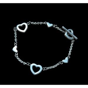 Tiffany & Co Heart Link Sterling Silver Chain Toggle Bracelet 7"
